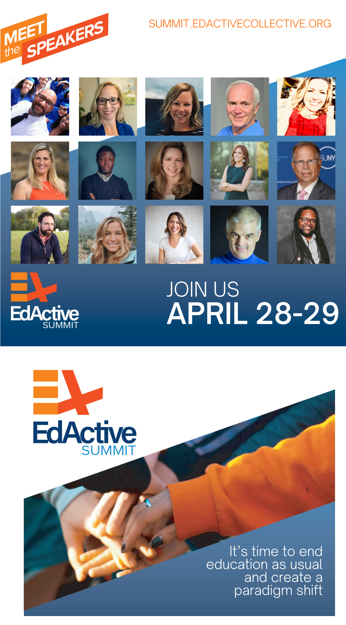 The headshots of the EdActive Summit Speakers are posted with a logo for the April 28-29 2022 Summit